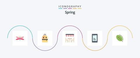 primavera piatto 5 icona imballare Compreso ecologia. Wifi. leggere. cellula. primavera vettore