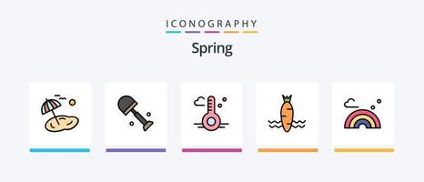 primavera linea pieno 5 icona imballare Compreso albero. spiaggia. fiore. onda. arcobaleno. creativo icone design vettore