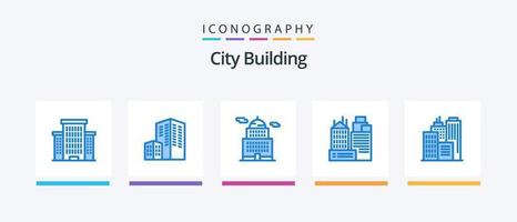 città edificio blu 5 icona imballare Compreso . attività commerciale. governo. costruzione. posto. creativo icone design vettore