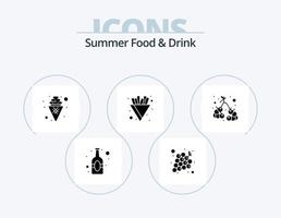 estate cibo e bevanda glifo icona imballare 5 icona design. verdura. frutta. ghiaccio crema. patatine fritte. patatine fritte vettore