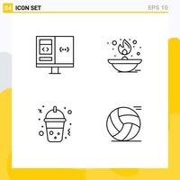 mobile interfaccia linea impostato di 4 pittogrammi di App olio lampada sviluppare fuoco veloce cibo modificabile vettore design elementi