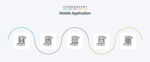 mobile applicazione linea 5 icona imballare Compreso applicazione. mobile. Ingranaggio. orologio. allarme vettore