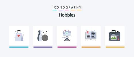 Hobby piatto 5 icona imballare Compreso hobby. telecamera. Immagine. passatempo. leggere. creativo icone design vettore