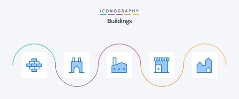 edifici blu 5 icona imballare Compreso negozio. mercato. fabbrica. istituire costruzione. nucleare pianta vettore