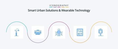 inteligente urbano soluzioni e indossabile tecnologia blu 5 icona imballare Compreso cuore. monitoraggio. vento. scienza. dati vettore