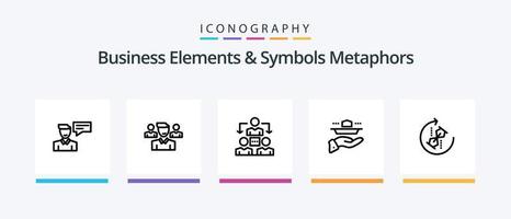 attività commerciale elementi e simboli metafore linea 5 icona imballare Compreso zaino. ambientazione. uomo. globo. comunicazione. creativo icone design vettore