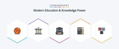 moderno formazione scolastica e conoscenza energia 25 riga piena icona imballare Compreso blocchi. formazione scolastica. Borsa. scala. penna vettore