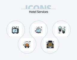 Hotel Servizi linea pieno icona imballare 5 icona design. luce. doccia. hamburger. Hotel. bagno vettore