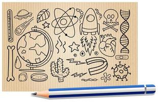 diversi tratti di doodle sulle attrezzature scientifiche su una carta vettore