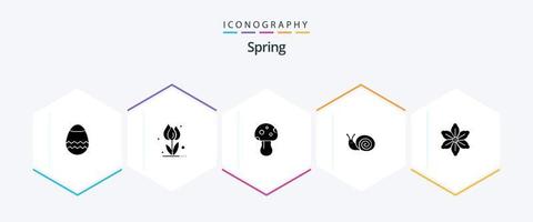 primavera 25 glifo icona imballare Compreso floreale. primavera. fungo. lumaca. insetto vettore
