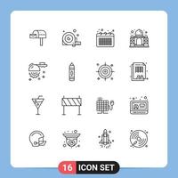 azione vettore icona imballare di 16 linea segni e simboli per India Mahal attrezzo edificio Nota modificabile vettore design elementi