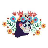 teschio di catrina con carattere comico decorazione floreale vettore