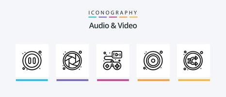 Audio e video linea 5 icona imballare Compreso . fotografia. pianoforte. film. video. creativo icone design vettore