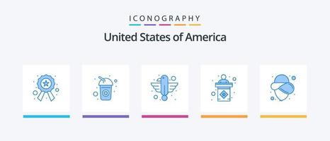 Stati Uniti d'America blu 5 icona imballare Compreso Stati Uniti d'America. palcoscenico. americano. elezione. stato. creativo icone design vettore