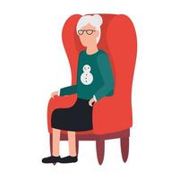 carino vecchia donna seduta nel divano personaggio dei fumetti vettore