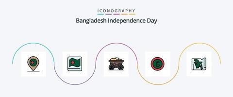 bangladesh indipendenza giorno linea pieno piatto 5 icona imballare Compreso carta geografica. i soldi. carrello. finanza. attività commerciale vettore