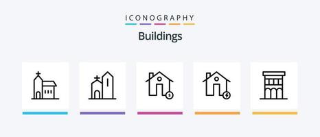 edifici linea 5 icona imballare Compreso Chiesa. costruzione. vero. Casa. dollaro. creativo icone design vettore