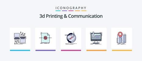 3d stampa e comunicazione linea pieno 5 icona imballare Compreso Prodotto. cubo. Rete. boxd. rapido. creativo icone design vettore