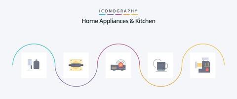 casa elettrodomestici e cucina piatto 5 icona imballare Compreso miscelatore. Hotel . cucina. caldo . servizio vettore