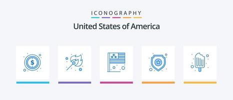 Stati Uniti d'America blu 5 icona imballare Compreso crema. cartello. giorno. stella. scudo. creativo icone design vettore