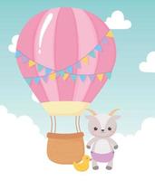 baby shower, pecorelle con papera e mongolfiera, celebrazione benvenuto neonato vettore