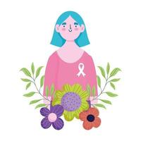 mese di consapevolezza del cancro al seno, decorazione di fiori donna, vettore