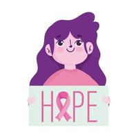 mese di consapevolezza del cancro al seno giovane donna e speranza vettore di lettere motivazionali