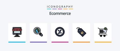 e-commerce linea pieno 5 icona imballare Compreso negozio. e-commerce. etichetta. negozio. e-commerce. creativo icone design vettore