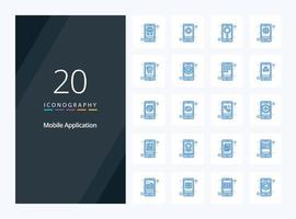 20 mobile applicazione blu colore icona per presentazione vettore