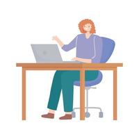 donna che per mezzo del computer portatile sulla scrivania che lavora isolato sfondo bianco design vettore