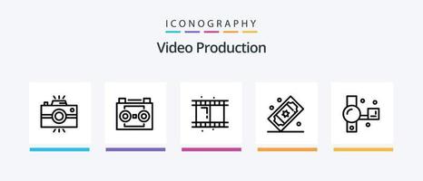 video produzione linea 5 icona imballare Compreso toelettatura. cosmetici. oratore. fotografia. veloce fotografia. creativo icone design vettore