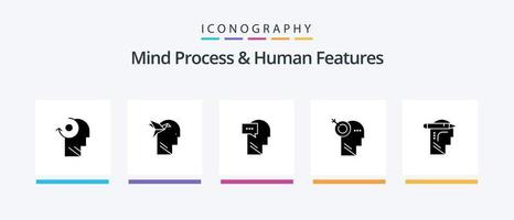 mente processi e umano Caratteristiche glifo 5 icona imballare Compreso mente. obbiettivo. mente. precisione. freccia. creativo icone design vettore