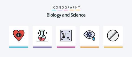 biologia linea pieno 5 icona imballare Compreso costole. laboratorio. biologia. chimica. biologia. creativo icone design vettore
