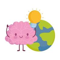 giornata mondiale della salute mentale, idea della lampadina del pianeta del cervello dei cartoni animati vettore