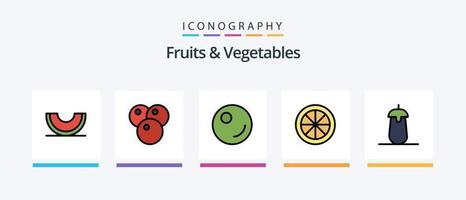 frutta e verdure linea pieno 5 icona imballare Compreso Limone. cibo. melone. verdura. Pera. creativo icone design vettore