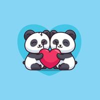 carino panda enorme amore cuore cartone animato vettore icona illustrazione animale isolato