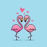 carino fenicottero coppia amore cuore cartone animato vettore illustrazione animale natura isolato gratuito