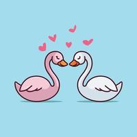 carino cigno coppia amore cuore cartone animato vettore illustrazione animale natura isolato gratuito