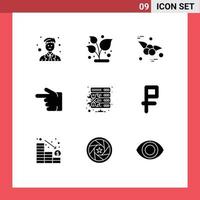 universale icona simboli gruppo di 9 moderno solido glifi di Manutenzione Admin ciliegia sinistra indice modificabile vettore design elementi