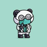 carino medico panda con siringa indossare maschera cartone animato gratuito illustrazione vettore animale natura