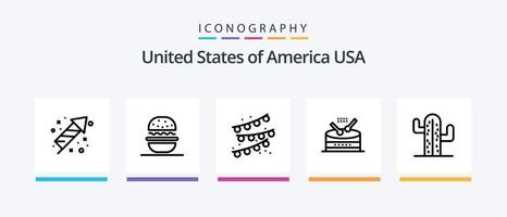 Stati Uniti d'America linea 5 icona imballare Compreso amore. Stati Uniti d'America. Stati Uniti d'America. gli sport. baseball. creativo icone design vettore