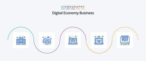 digitale economia attività commerciale blu 5 icona imballare Compreso . proiettore. il computer portatile. computer. shopping vettore