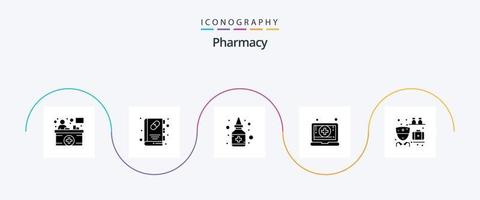 farmacia glifo 5 icona imballare Compreso medicinale. farmacia. bottiglia. medico. digitale vettore