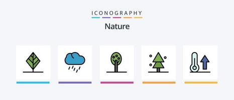 natura linea pieno 5 icona imballare Compreso natura. foglia. natura. ecologia. globo. creativo icone design vettore
