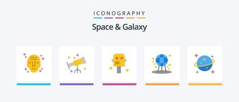 spazio e galassia piatto 5 icona imballare Compreso spazio. pianeta. spazio. mondo. terra. creativo icone design vettore