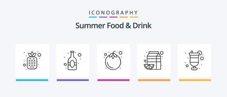 estate cibo e bevanda linea 5 icona imballare Compreso bicchiere. cocktail. crema. pane. veloce cibo. creativo icone design vettore