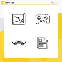 gruppo di 4 riga piena piatto colori segni e simboli per carta geografica Movember controllore telecomando da gioco uomini modificabile vettore design elementi