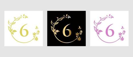 lettera 6 bellezza logo per decorativo, fiore, terme modello vettore