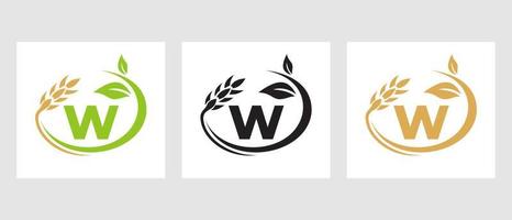 lettera w agricoltura logo. agroalimentare, eco-fattoria design modello vettore