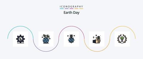 terra giorno linea pieno piatto 5 icona imballare Compreso verde. terra. globo. mano. giorno vettore